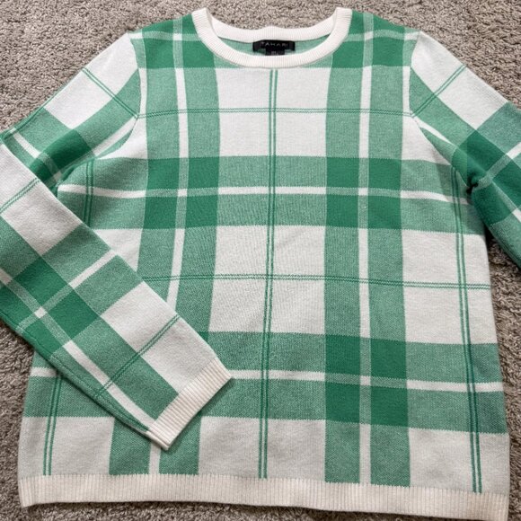 Tahari‎ Women's Christmas Plaid Green White Soft Crewneck Holiday Festive Bold L - Picture 4 of 6